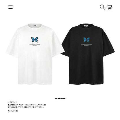 American vintage street T-shirt pure cotton men's and women's summer loose