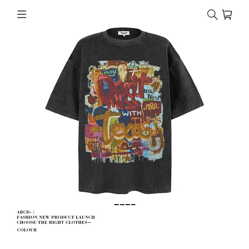 American vintage street T-shirt pure cotton men's and women's summer loose