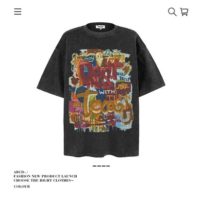 American vintage street T-shirt pure cotton men's and women's summer loose