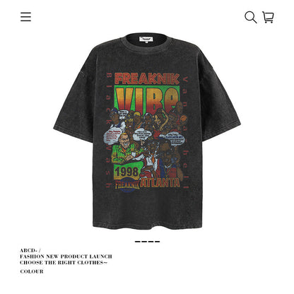 American vintage street T-shirt summer men's loose pure cotton