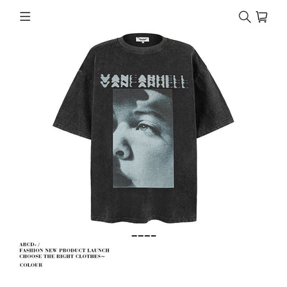 American vintage street T-shirt men's loose spring and summer half-sleeved shirt