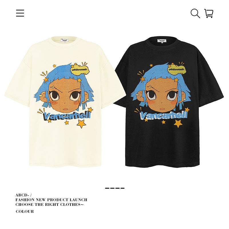 American vintage street T-shirt pure cotton men's and women's summer loose