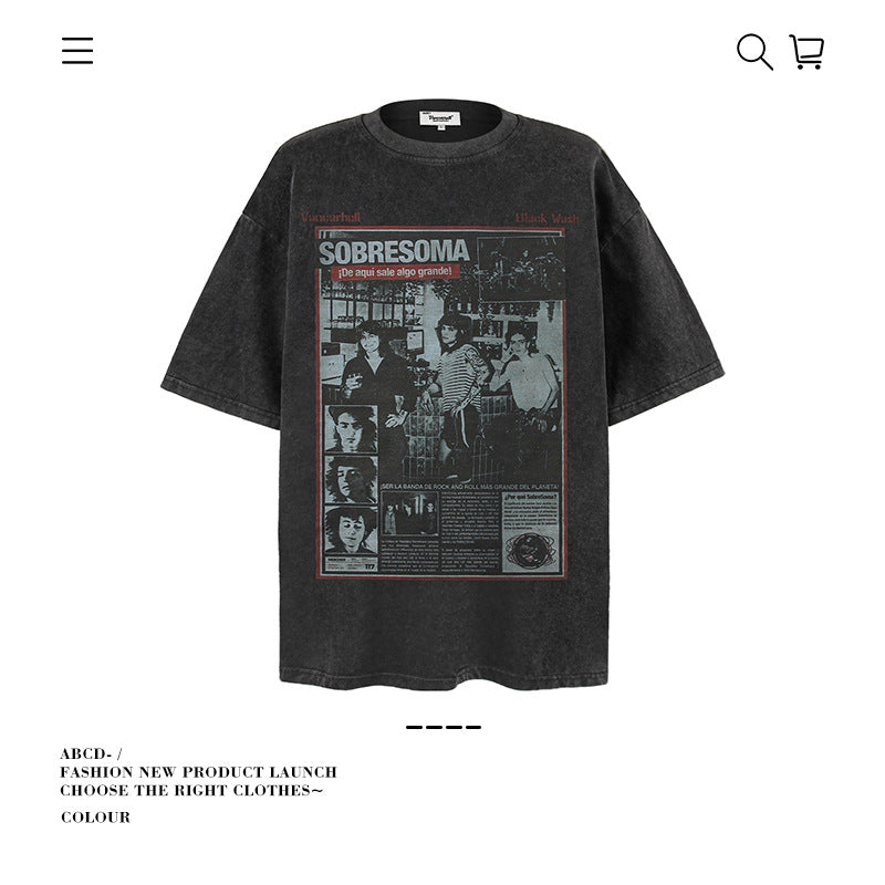 American vintage street T-shirt pure cotton retro men's and women's summer loose