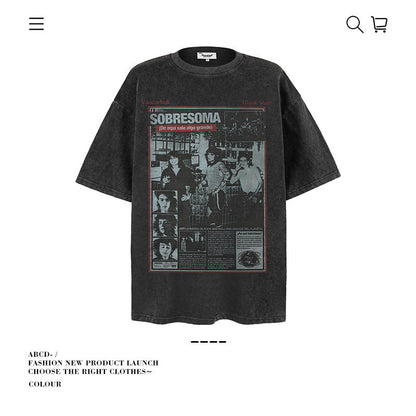 American vintage street T-shirt pure cotton retro men's and women's summer loose