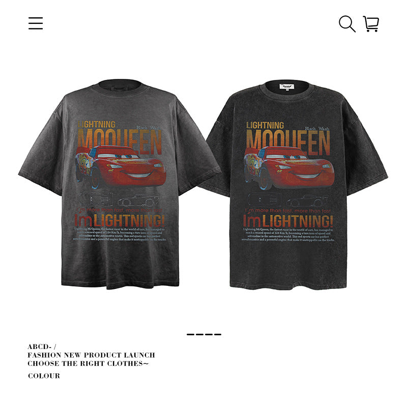 American vintage street T-shirt pure cotton men's and women's summer loose