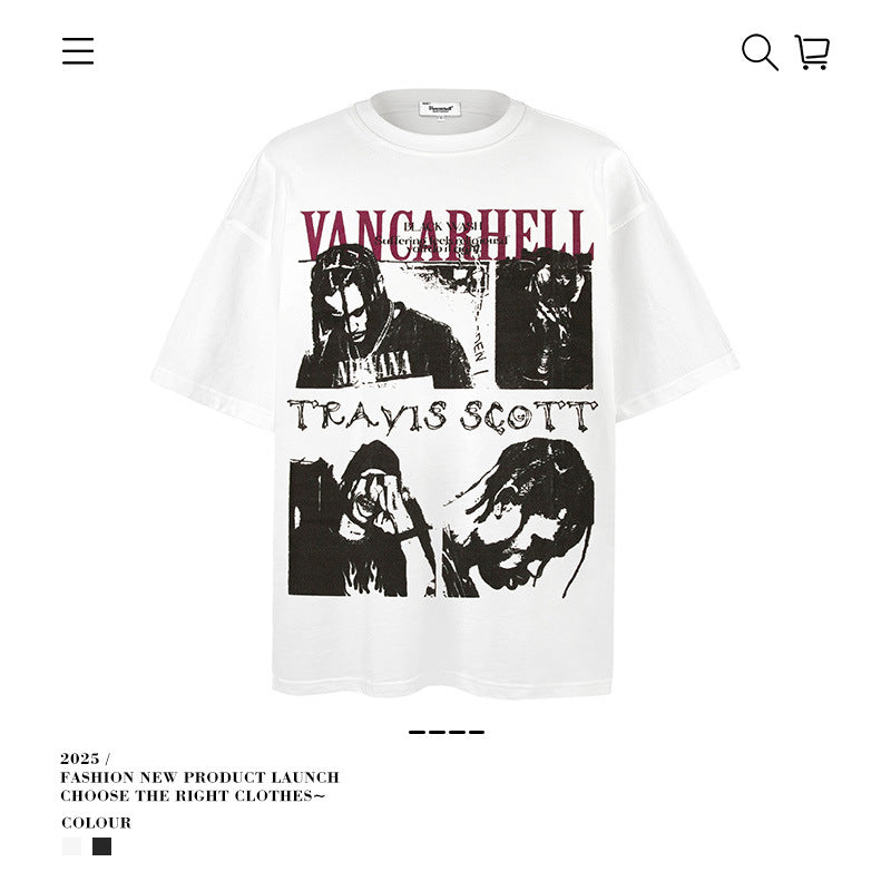 American vintage street T-shirt loose cotton men's vintage