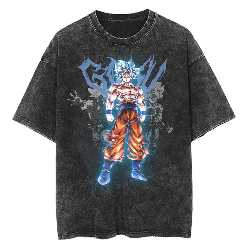 2024Men Tshirt Washed Black Vintage Japanese Anime Dragon (Prat 2)