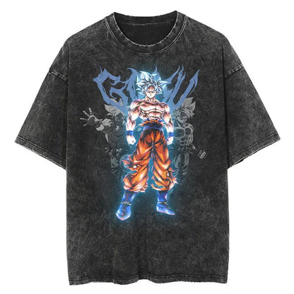 2024Men Tshirt Washed Black Vintage Japanese Anime Dragon (Prat 2)