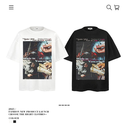 American vintage street T-shirt retro men's loose half sleeve