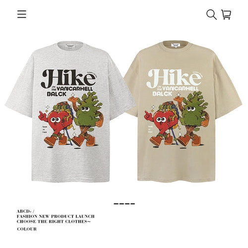 American vintage street T-shirt cotton cartoon print men and women summer loose