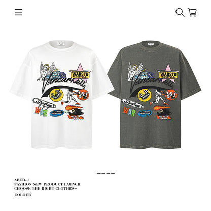 American vintage street T-shirt pure cotton men's and women's summer loose