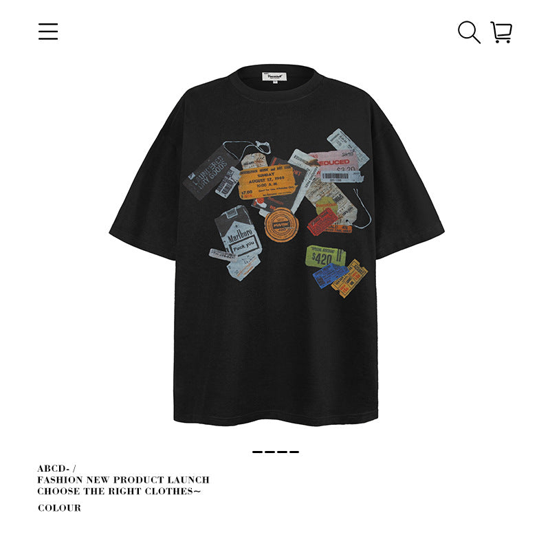 American vintage street T-shirt pure cotton men's and women's summer loose