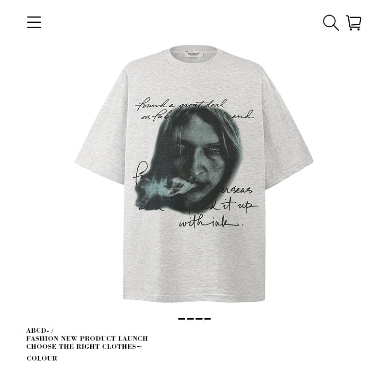 American vintage street T-shirt pure cotton retro men's and women's summer loose