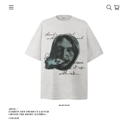 American vintage street T-shirt pure cotton retro men's and women's summer loose