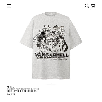 American vintage street T-shirt cotton men's summer loose