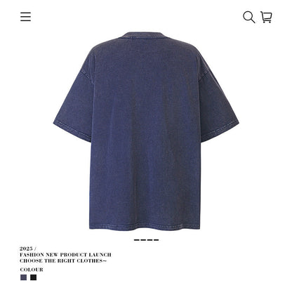 American vintage street T-shirt pure cotton men's and women's summer loose retro half-sleeves