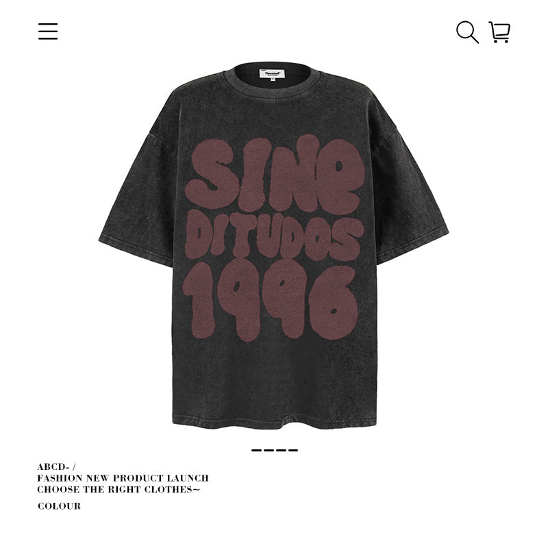 American vintage street T-shirt pure cotton retro men's and women's summer loose top