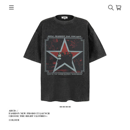 American vintage street T-shirt pure cotton retro men's and women's summer loose half sleeves