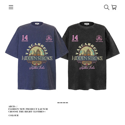 American vintage street T-shirt pure cotton retro men's and women's summer loose