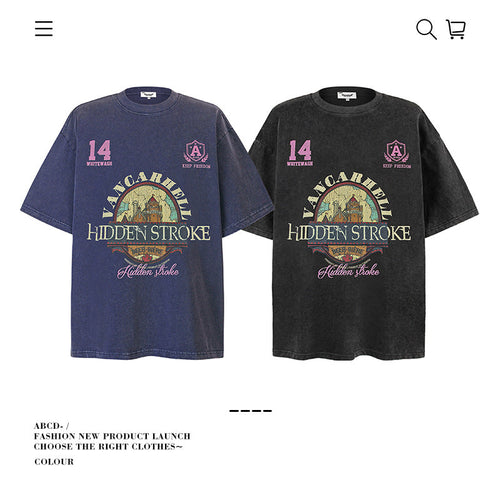 American vintage street T-shirt pure cotton retro men's and women's summer loose