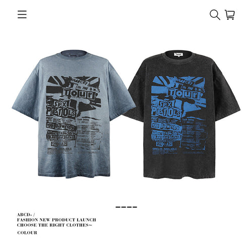 American vintage street T-shirt pure cotton retro men's and women's summer loose