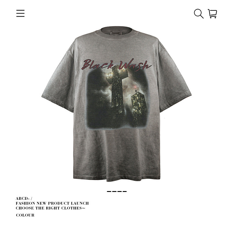 American vintage street T-shirt pure cotton retro men's and women's summer loose