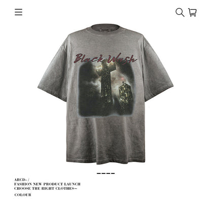 American vintage street T-shirt pure cotton retro men's and women's summer loose