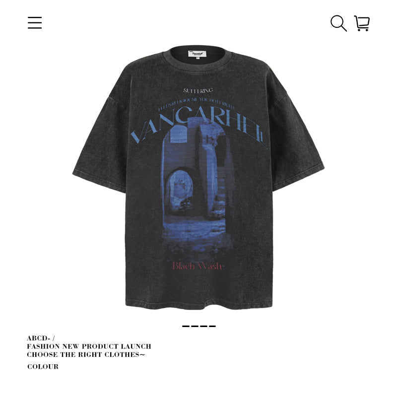 American vintage street T-shirt retro men's loose top
