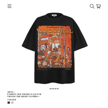 American vintage street T-shirt men's loose top