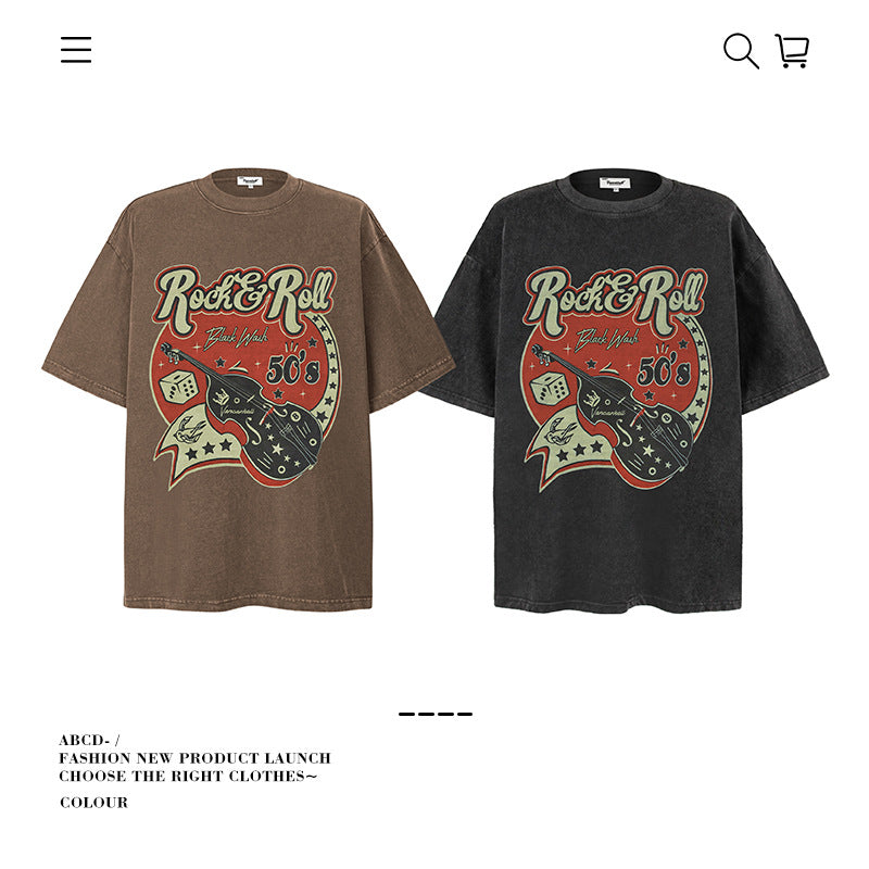 American vintage street T-shirt pure cotton retro men's and women's summer loose