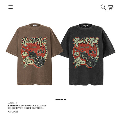 American vintage street T-shirt pure cotton retro men's and women's summer loose