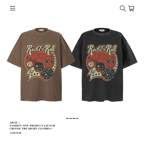 American vintage street T-shirt pure cotton retro men's and women's summer loose