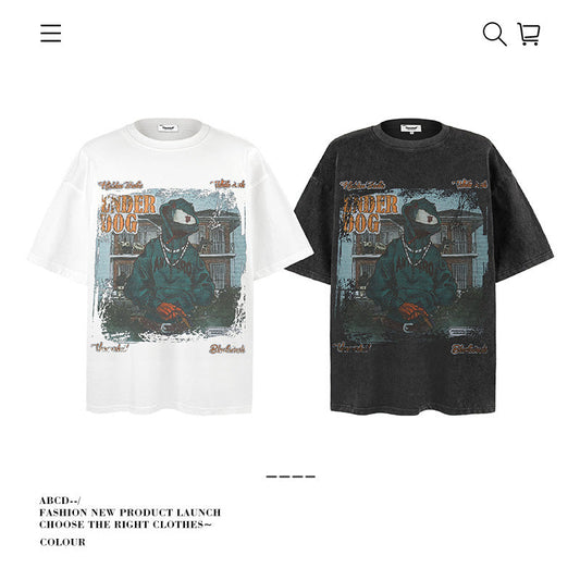 American vintage street T-shirt pure cotton retro men's and women's summer loose