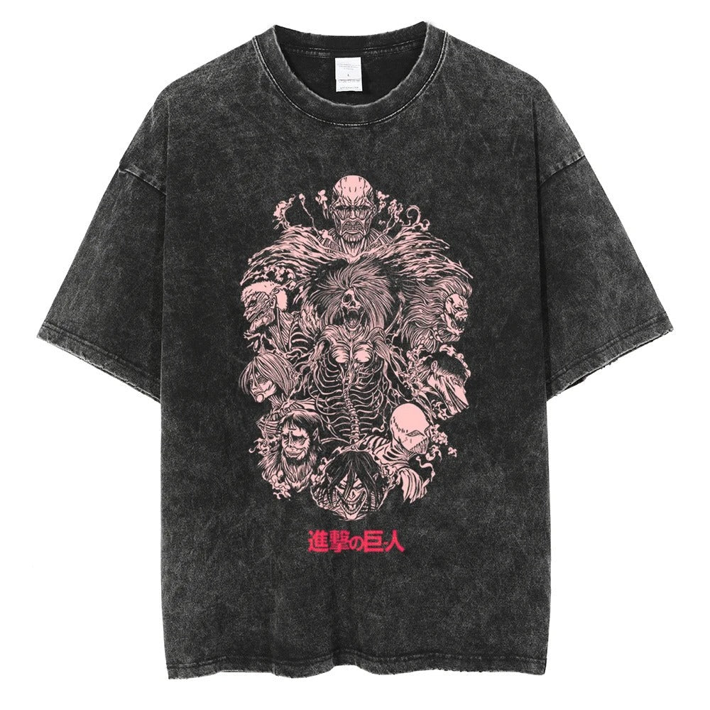 2024Japanese Anime Graphic T Shirt Black Washed T-Shirt