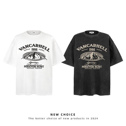 American vintage street T-shirt retro men's summer loose half sleeve