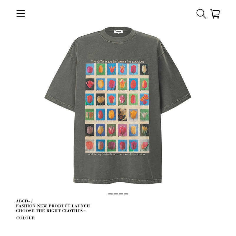 American vintage street T-shirt cotton men loose summer