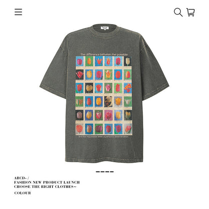 American vintage street T-shirt cotton men loose summer