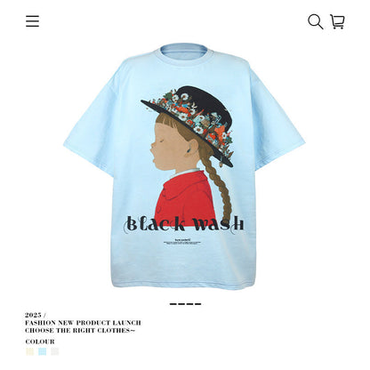 American vintage street T-shirt cartoon character print men and women spring and summer loose