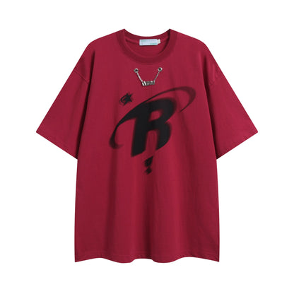After Prom Shirt High Street Loose Necklace Decoration Short Sleeve T-shirt Top