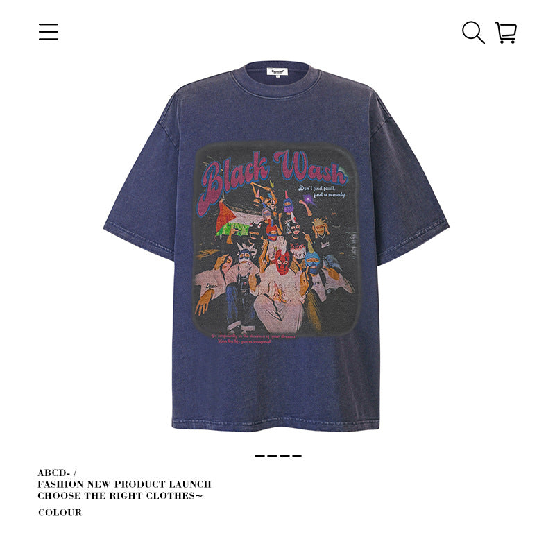 American vintage street T-shirt pure cotton retro men's and women's summer loose half sleeves