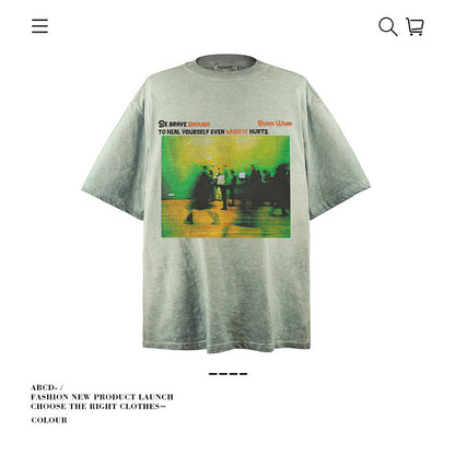 American vintage street T-shirt pure cotton retro men's and women's summer loose