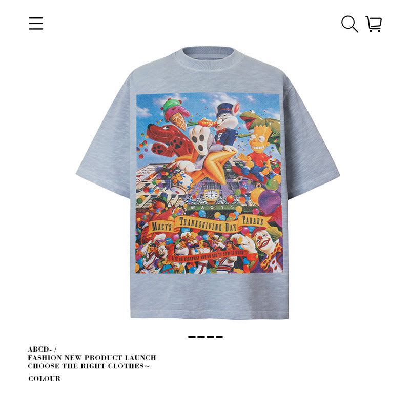 American vintage street T-shirt pure cotton men's and women's summer loose