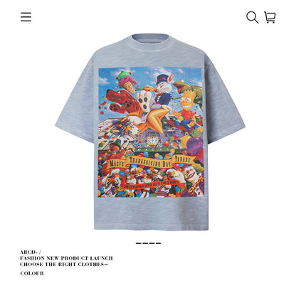 American vintage street T-shirt pure cotton men's and women's summer loose