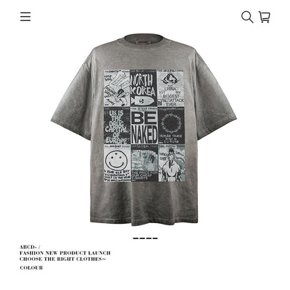 American vintage street T-shirt pure cotton men's and women's summer loose