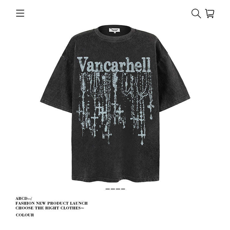 American vintage street T-shirt pure cotton retro men's and women's summer loose