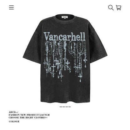 American vintage street T-shirt pure cotton retro men's and women's summer loose