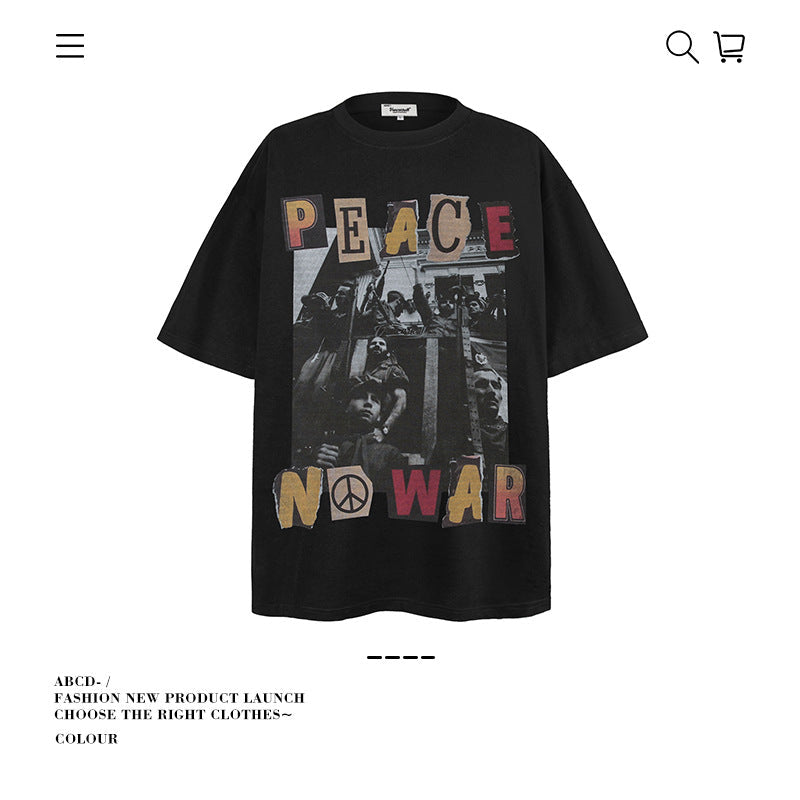 American vintage street T-shirt men's loose spring and summer half-sleeved shirt