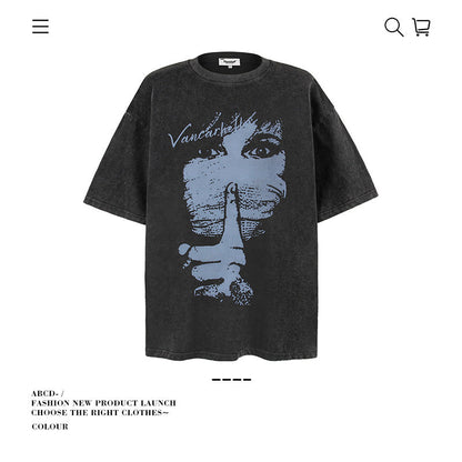 American vintage street T-shirt pure cotton men's and women's summer loose