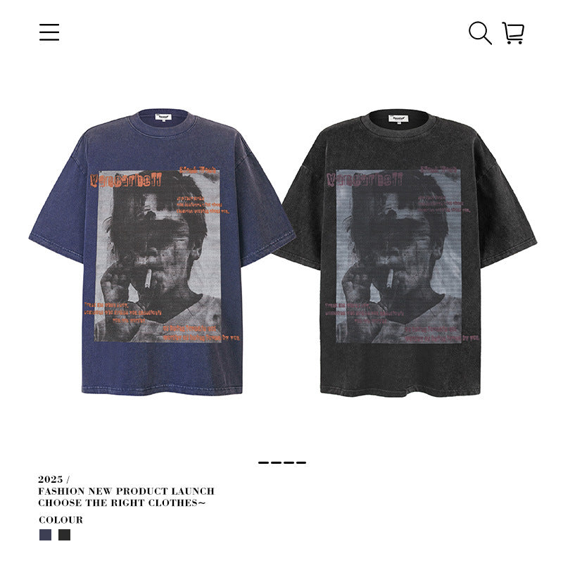 American vintage street T-shirt summer loose cotton men's clothing