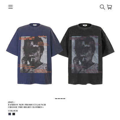 American vintage street T-shirt summer loose cotton men's clothing